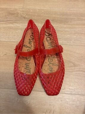 Sam Edelman Red Jelly Mesh Mary Jane Flats Size 7